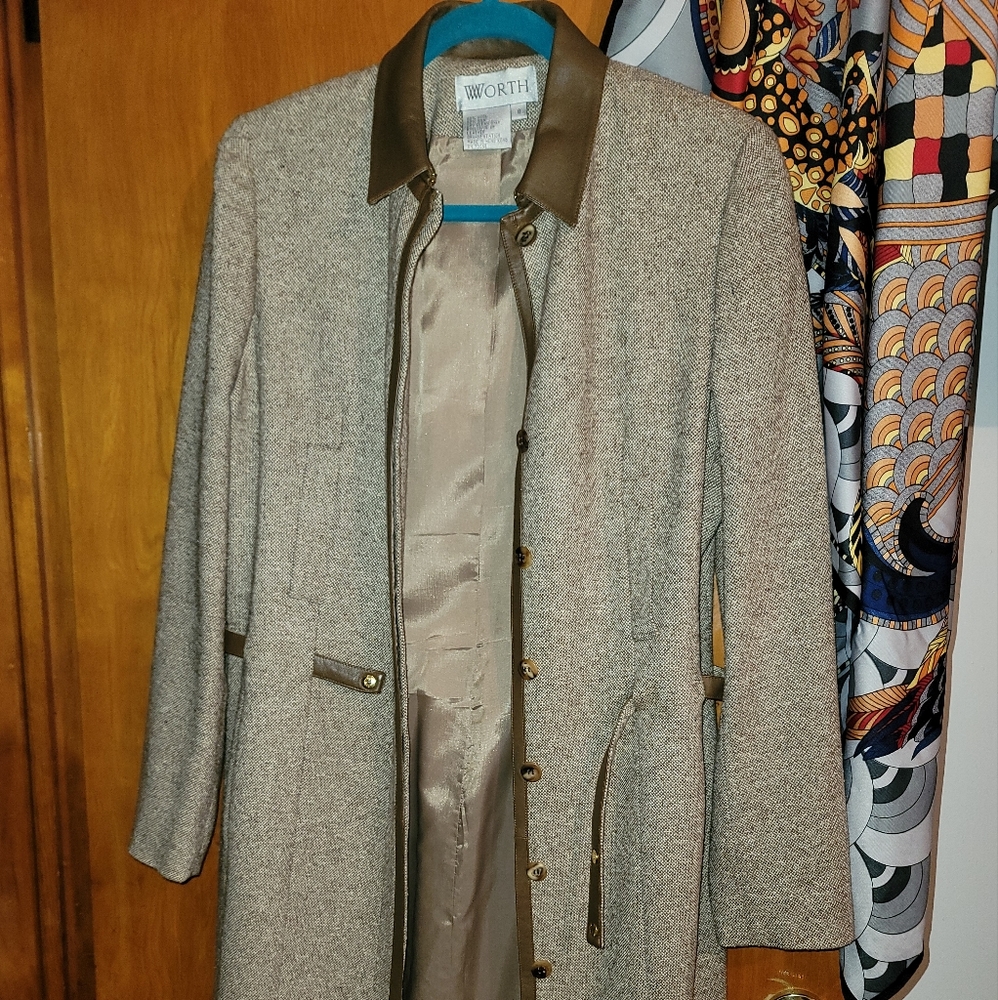 Worth NY- wool/silk/leather trimmed coat dress Size 8